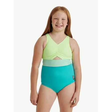 Justice Girls Cinched Color Block Swimsuit 1-Piece Sizes XS-XL | Walmart (US)