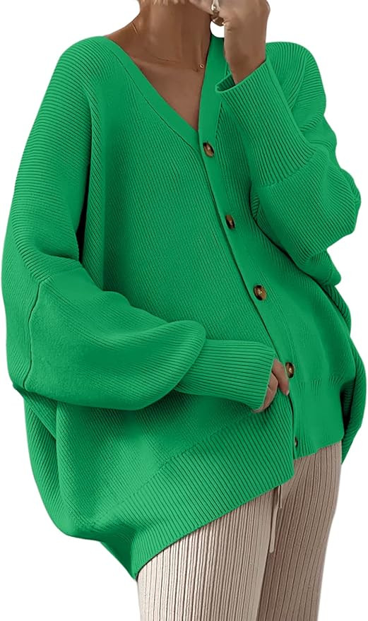 ANRABESS Women’s Long Sleeve Button Down V Neck Casual Loose Oversized Cardigan Knit Sweater Co... | Amazon (US)