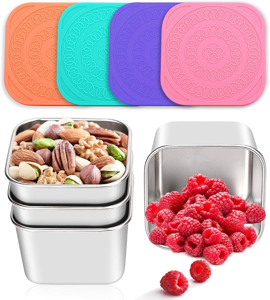 4Pack Stainless Steel Snack Containers for Kids, Leak-Proof Metal Food Storage Containers Easy Op... | Amazon (US)