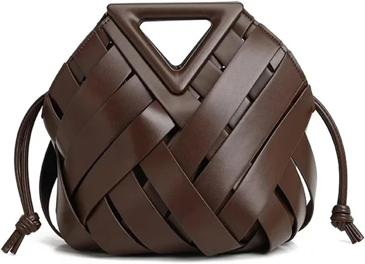 Triangular Magnetic Buckle Woven Hollow out Women's Handbag Shoulder Crossbody Bucket Bag Soft Vintage Style | Amazon (CA)