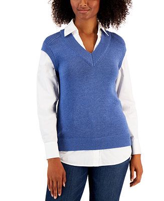Charter Club Women's Layered Sweater Vest Top, Created for Macy's & Reviews - Sweaters - Women - ... | Macys (US)