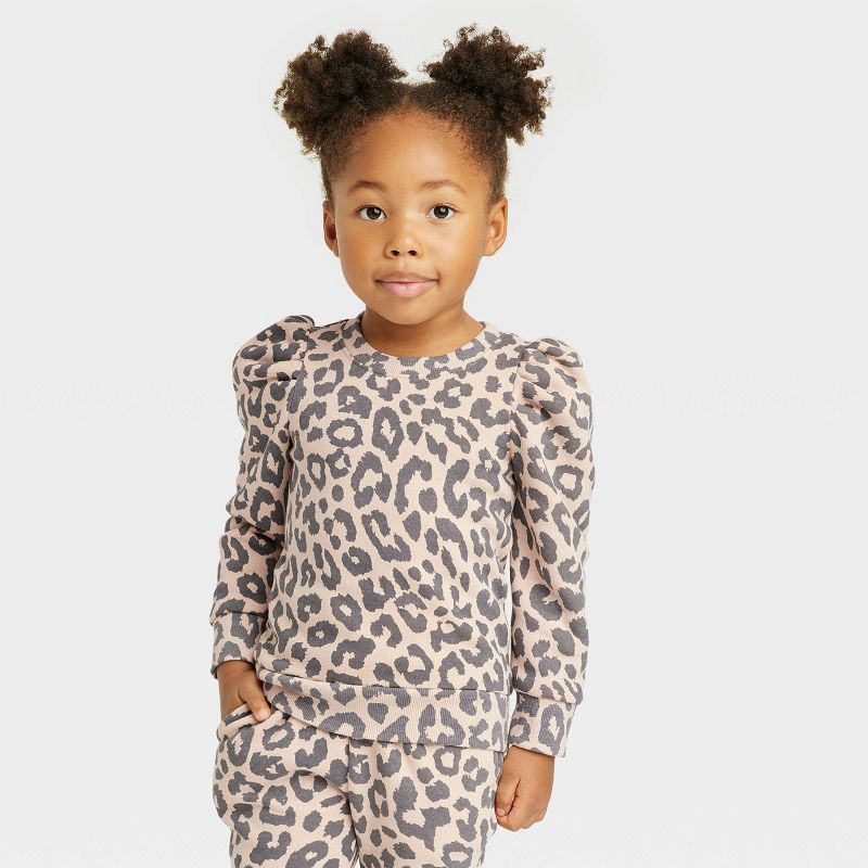 Grayson Mini Toddler Girls' Leopard Puff Sleeve Sweatshirt - Brown | Target
