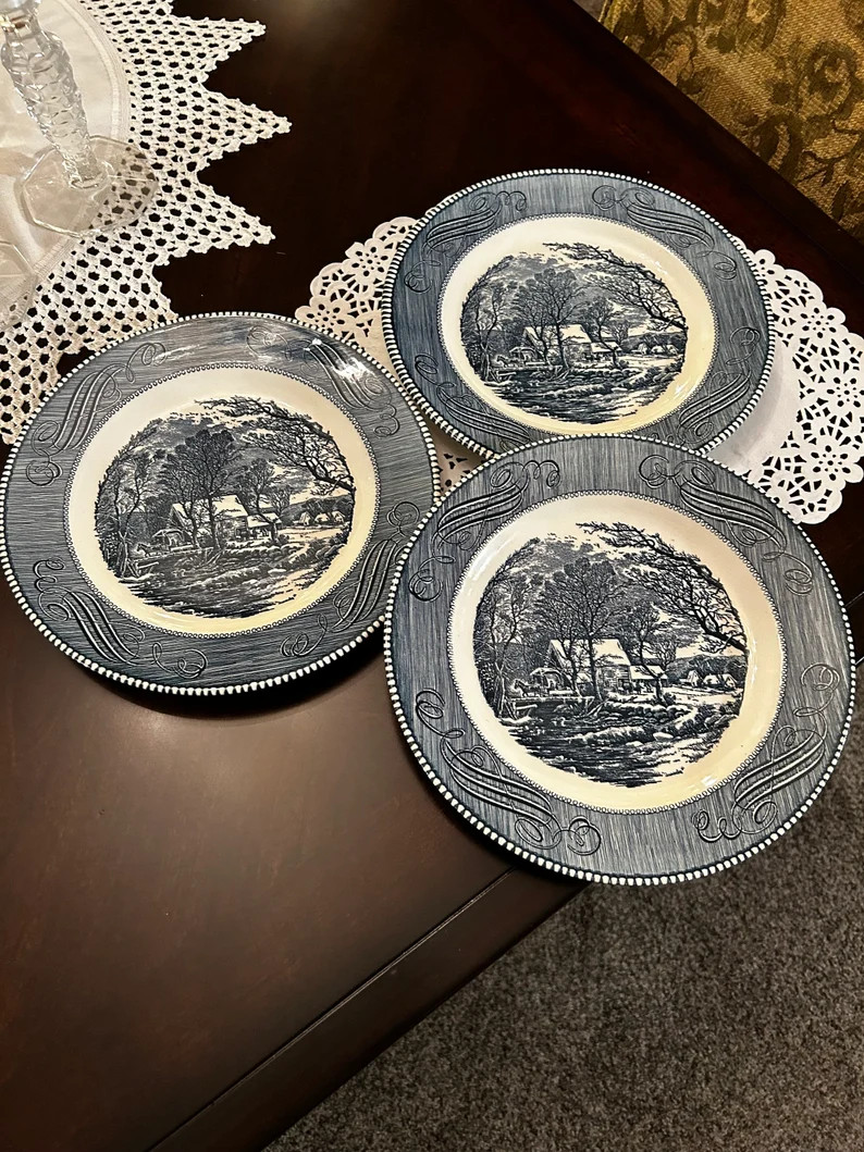 Vintage Lot of 3 Vintage Currier & Ives Dinner Plate ~ Antique Royal China ~ Made in the USA - Et... | Etsy (US)