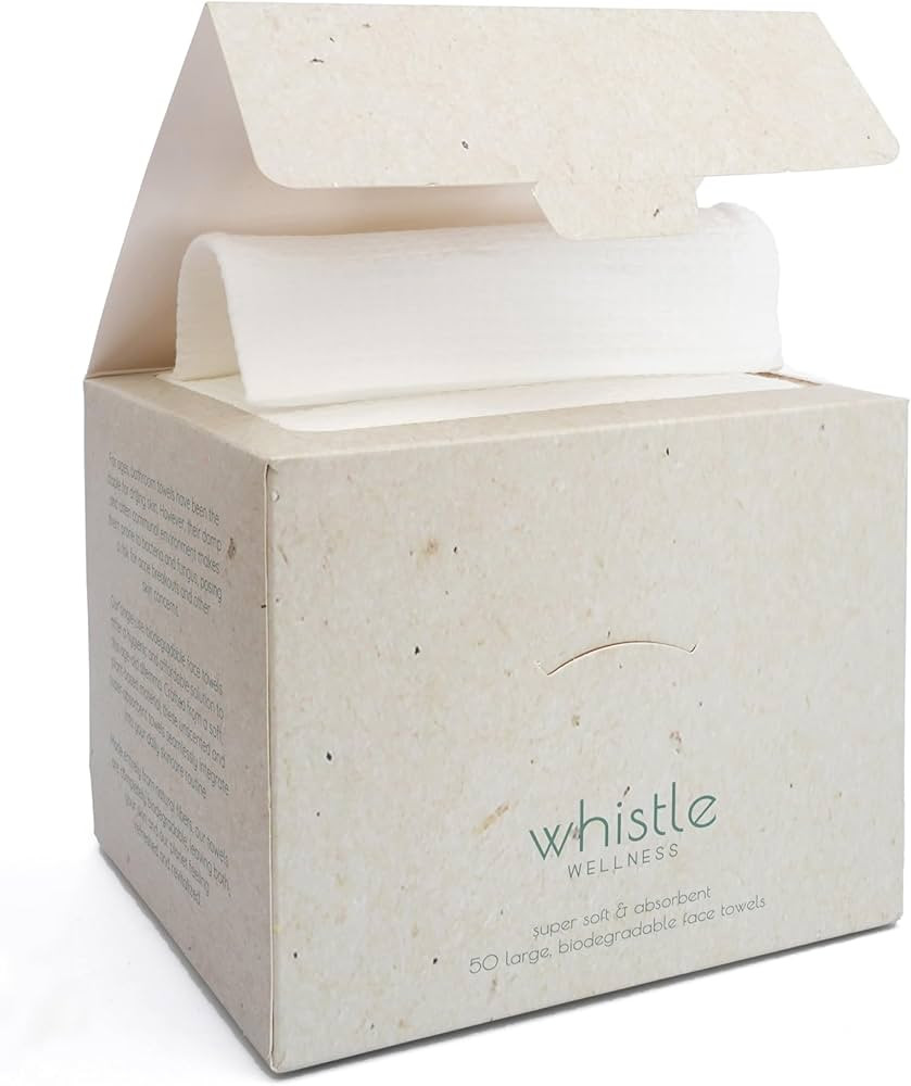 Whistle Wellness™ Disposable Face Towel 10"×12", Resealable Box, Biobased Plant Based Ultra So... | Amazon (US)