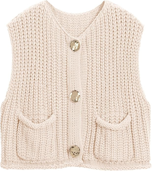 Hixiaohe Crochet Sweater Vest Women Trendy Button Down Knit Vest Tops | Amazon (US)