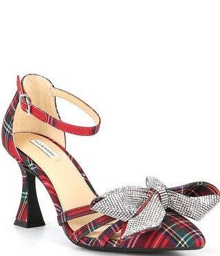Alex Marie Carmela Plaid Rhinestone Bow Ankle Strap Dress Pumps | Dillard's | Dillard's