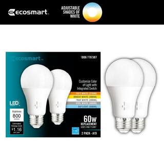 EcoSmart 60-Watt Equivalent A19 Dimmable CEC LED Light Bulb with Selectable Color Temperature (2-... | The Home Depot
