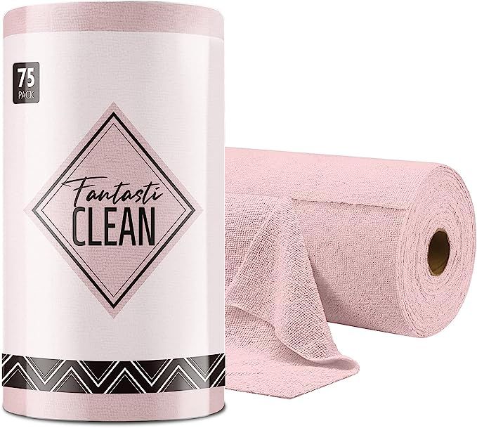 Microfiber Cleaning Cloth Roll -75 Pack, 12x12", Tear Away Towels, Reusable Washable Rags (Pink) | Amazon (US)