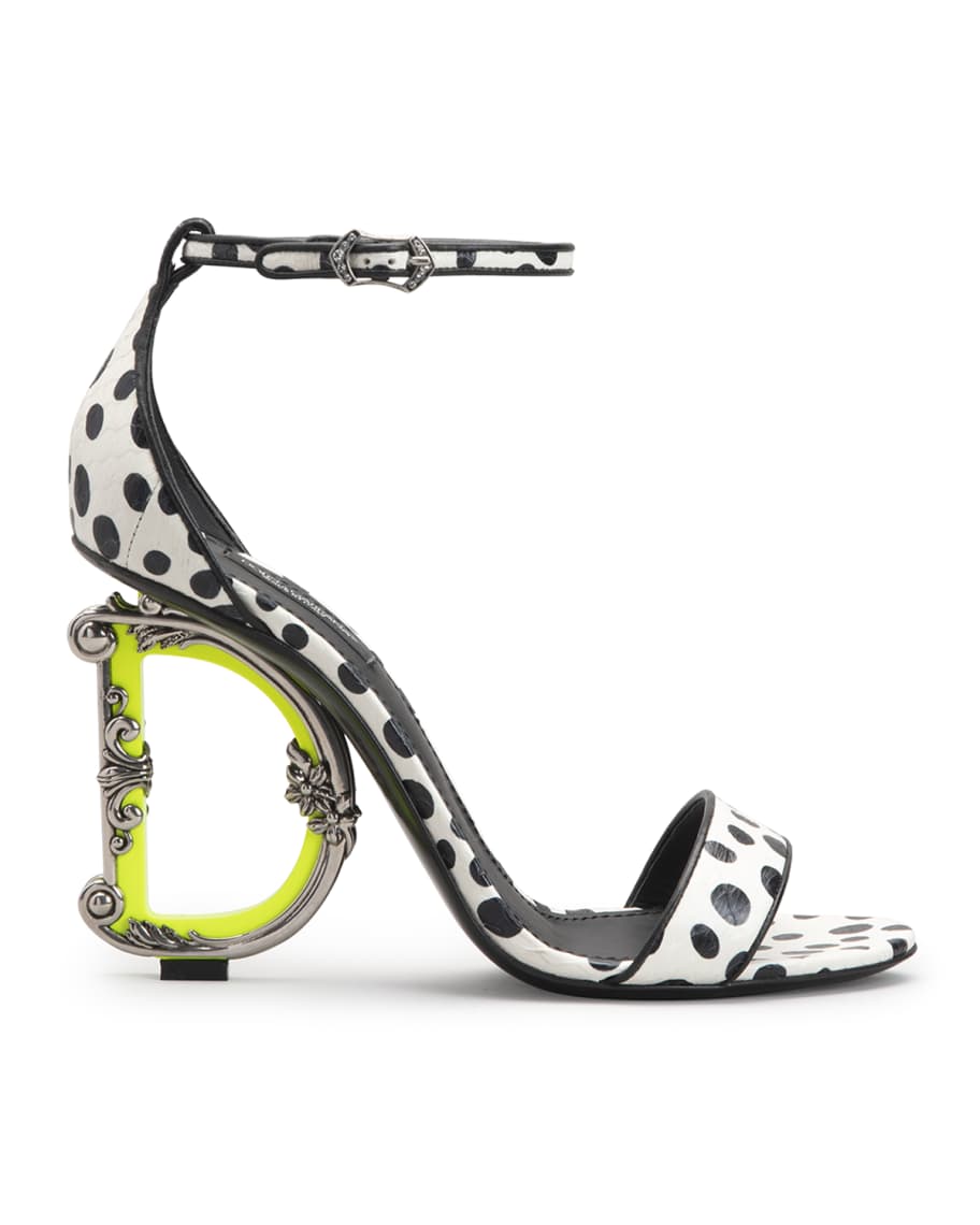 Dolce&Gabbana DG Barocco Polka-Dot Printed Snakeskin Heel Sandals | Neiman Marcus