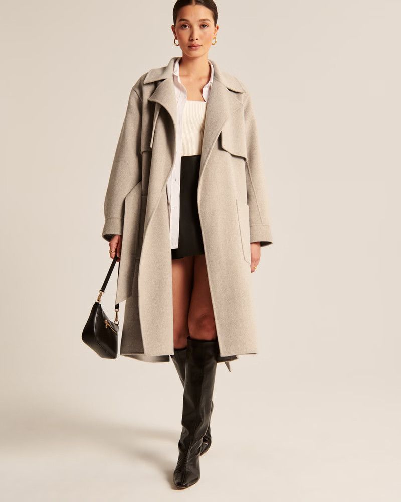 Women's Elevated Double Cloth Trench Coat | Beige Coat Coats | Winter Coat Coats  | Abercrombie & Fitch (US)