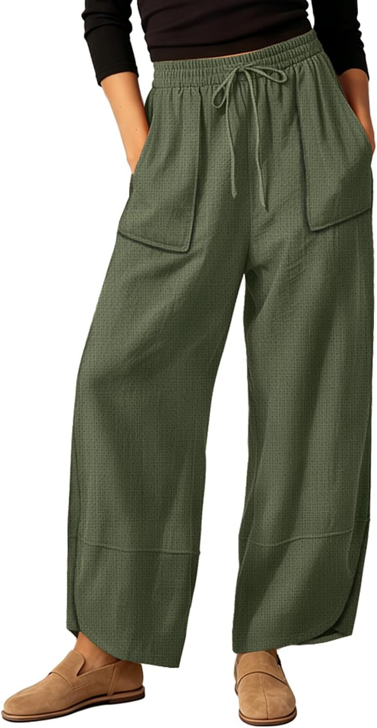 YESNO Women's Wide Leg Cotton Pants Floral Barrel Trousers PHB | Amazon (US)