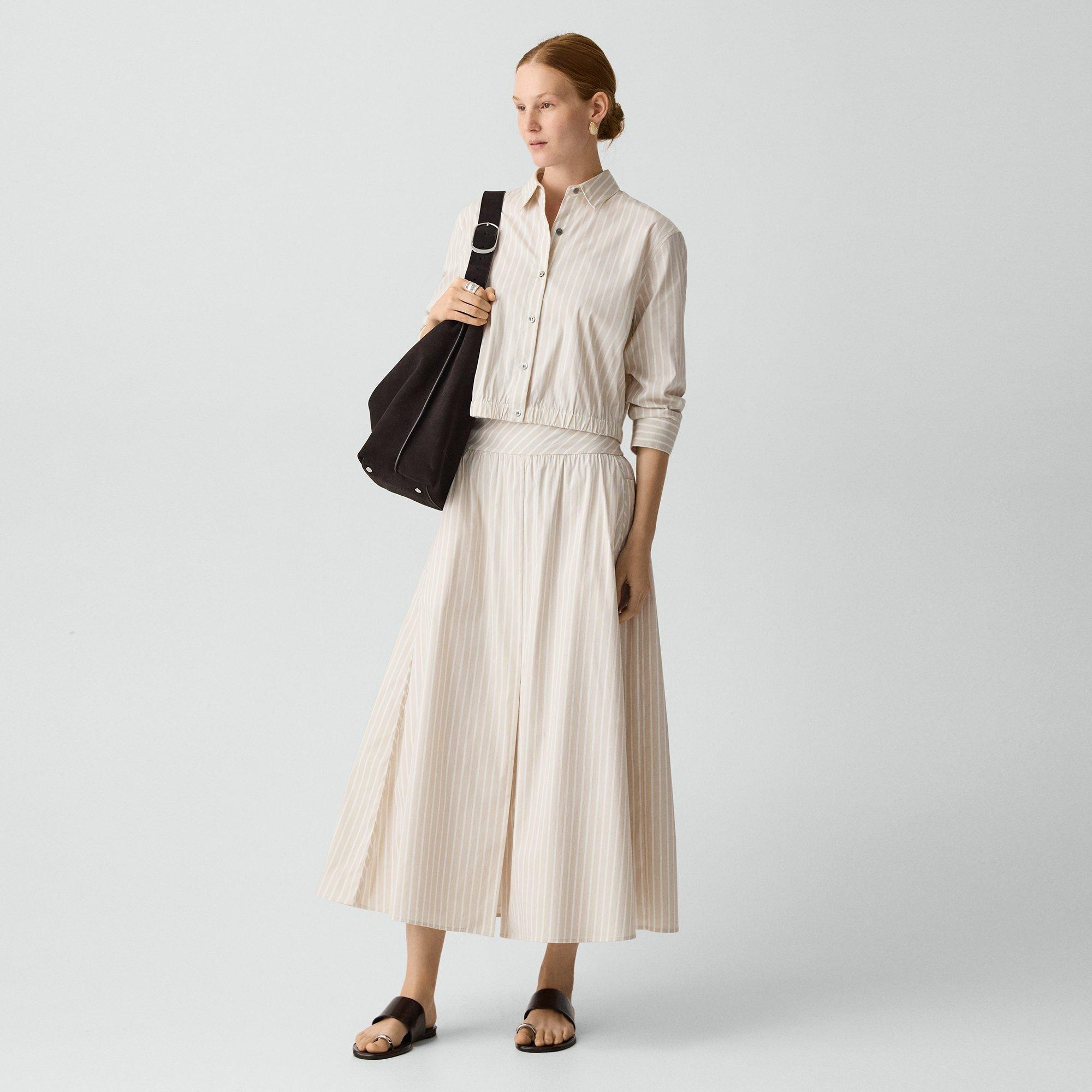 Vented Skirt in Striped Cotton-Blend | Theory