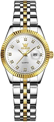 OLEVS Women's Stainless Steel Watch, Luxury Gold Silver Two Tone Easy to Read Analog Quartz Dress... | Amazon (US)