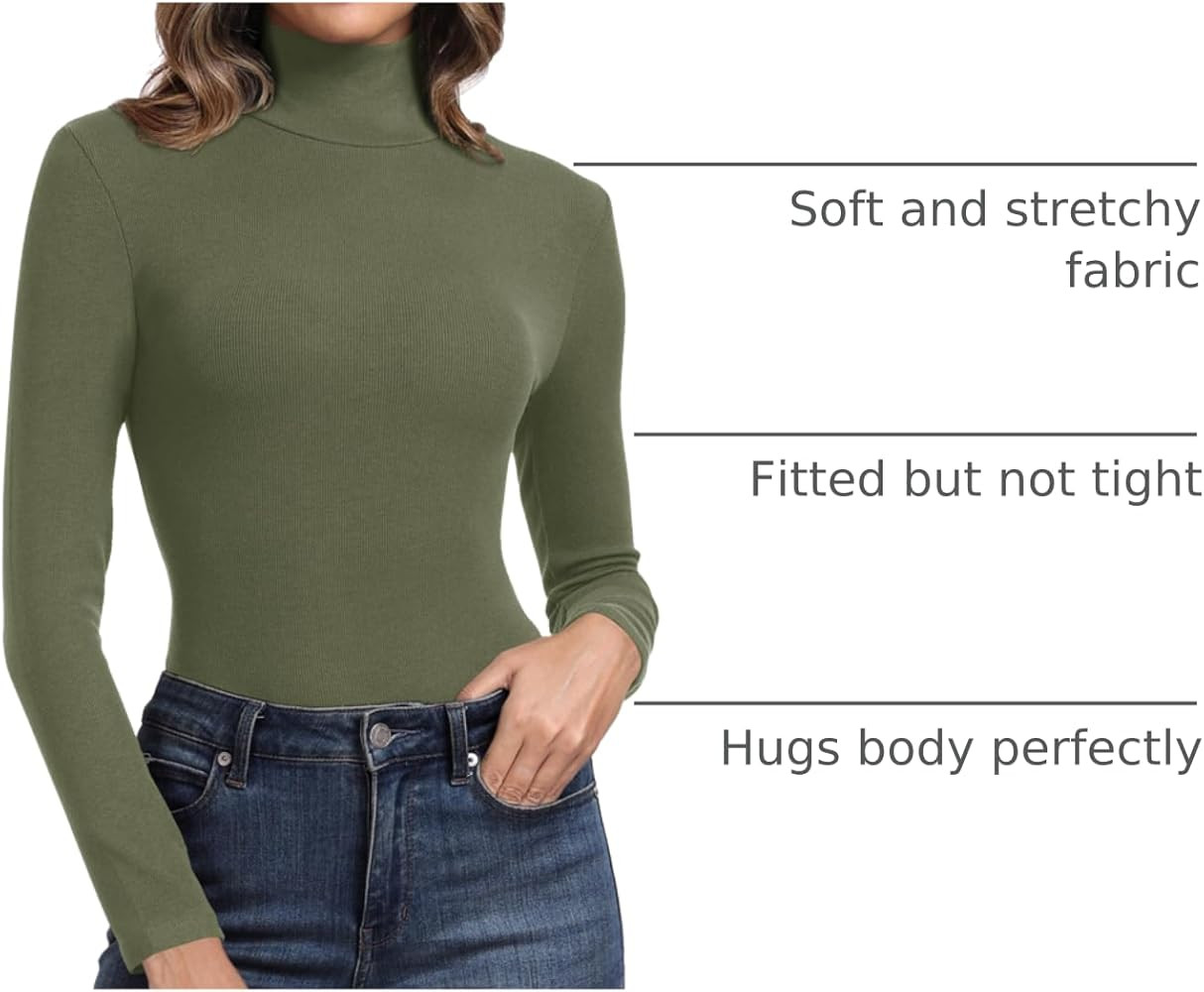 PALINDA Women's Ribbed Turtleneck Fitted Long Sleeve Shirts Basic Thermal Layering Tops | Amazon (US)