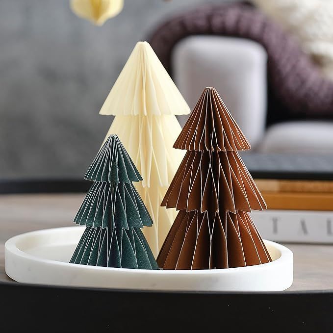 Ginger Ray 3D Paper Christmas Tree Shaped Honeycomb Tabletop Fireplace Decorations 3 Pack | Amazon (US)