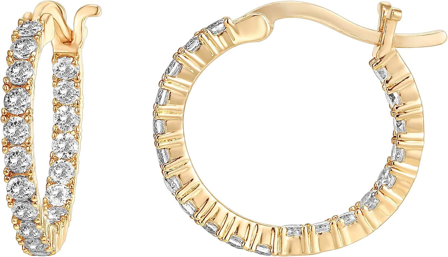 PAVOI 14K Gold Plated 925 Sterling Silver Post Cubic Zirconia Hoop Earrings | Amazon (US)