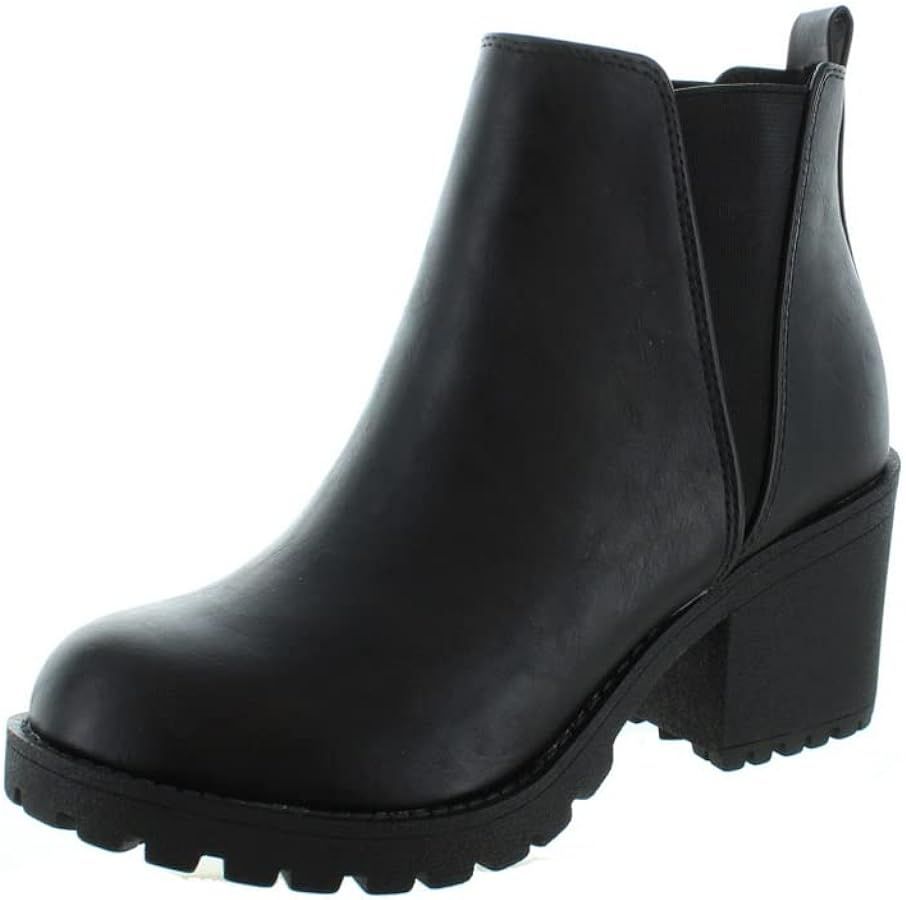 Soda ORIGAMI ~ WOMEN LUG SOLE MID HEEL FASHION ANKLE BOOTIE W/DOUBLE ELASTIC GORE | Amazon (US)