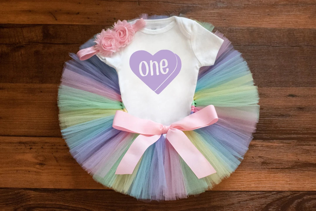 Valentines Heart First Birthday Outfit for Girls kaylyn Pastel Rainbow Heart Cake Smash Outfit, F... | Etsy (US)