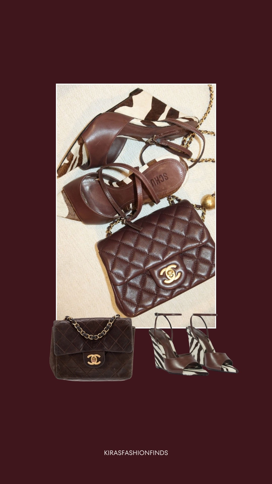 Accessories that elevate everything 🤎  
Rich brown tones paired with bold texture make this combo a standout — classic, luxe, and effortlessly chic.

Perfect for date nights, holiday events, and dressing up neutral outfits.

📏 Details: Bag (Chain Strap) • Heels (TTS)

Everything linked to complete the look  
Follow me on Instagram and YouTube @kirasfashionfinds