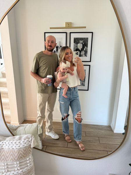 Sharing our outfits from family photo day! I wore jeans ( sized down) a white tank and sandals. Jesse wore khaki jeans, an olive tee shirt (men’s) and white sneakers. Brooklyns bow and baby onesie are linked

Women’s Jeans
Family Photos 
Men’s outfit 

#LTKStyleTip #LTKFamily #LTKSeasonal