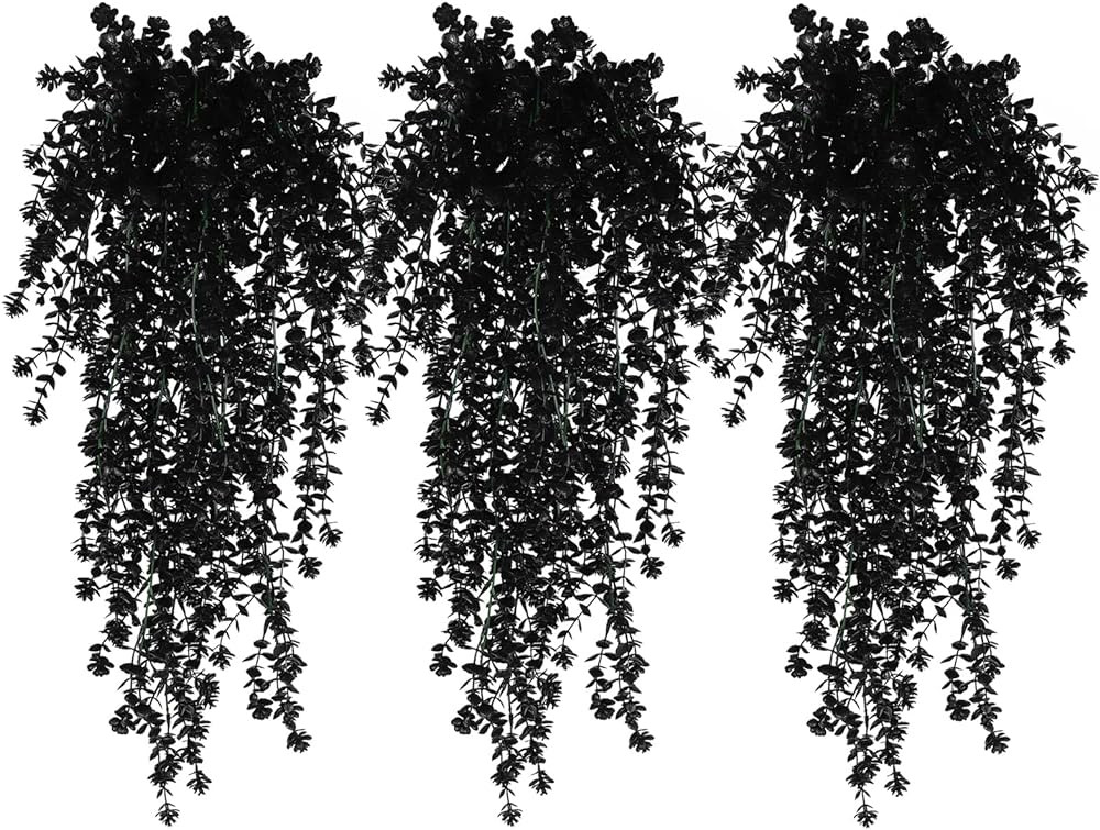 Black Hanging Flowers Faux Hanging Plants Black Artificial Hanging Plant Fake Greenery Faux UV Re... | Amazon (US)