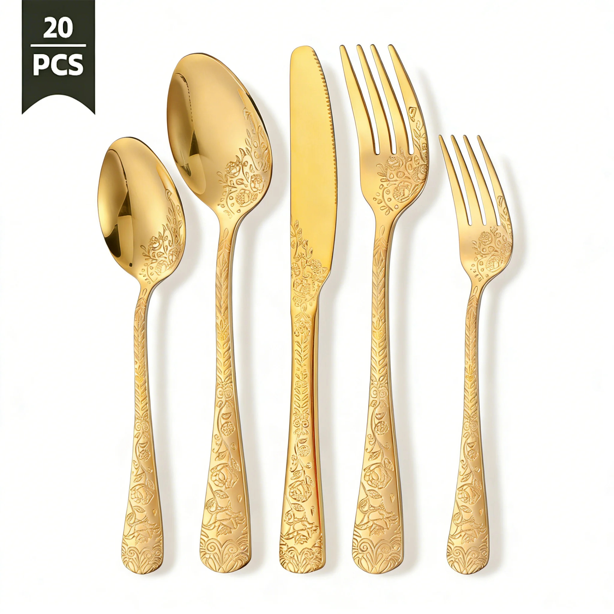 20 Pcs Floral Silverware Set Including Fork Spoon and Knife Stainless Steel Flatware Set Vintage ... | Walmart (US)