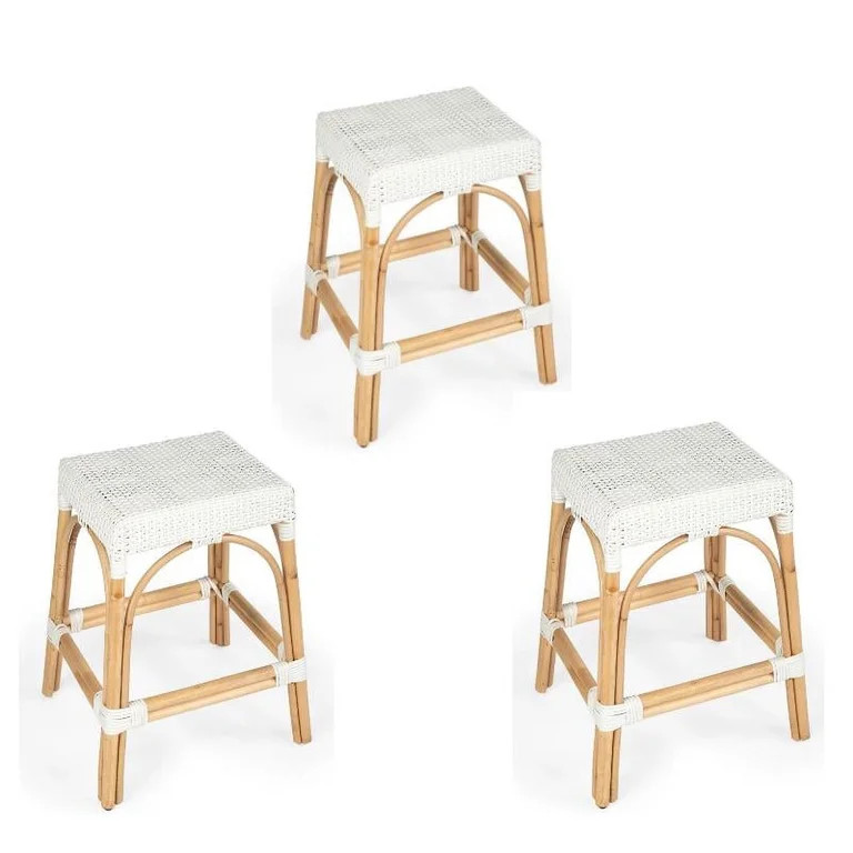 Home Square 3 Piece Rattan Counter Stool Set in White - Walmart.com | Walmart (US)