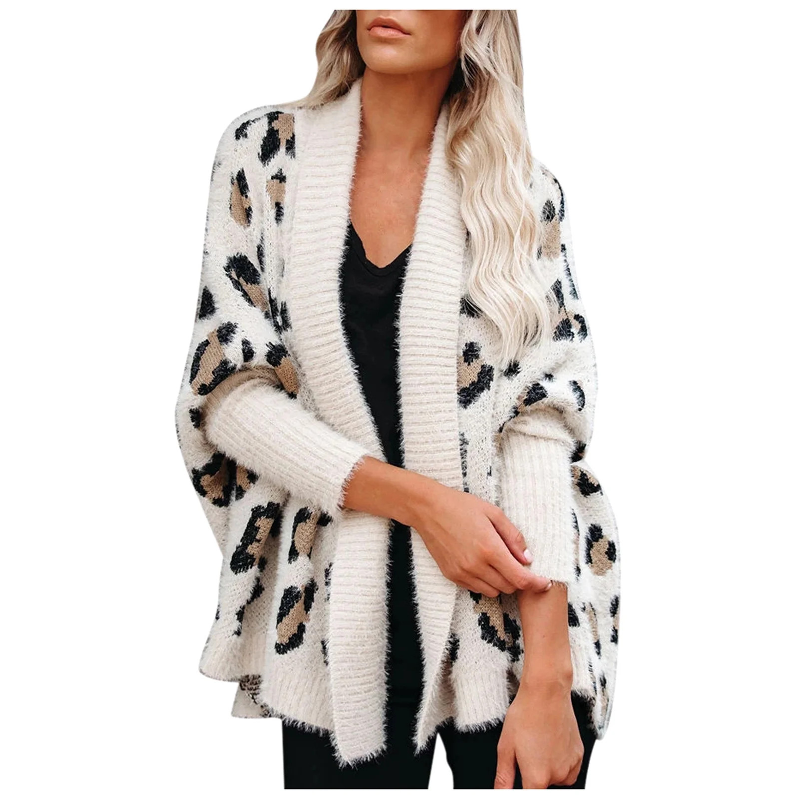 Cardigan Clearance Women Plus Size Cardigan Jacket Personality Fashion Leopard Sweater Beige L Y3... | Walmart (US)