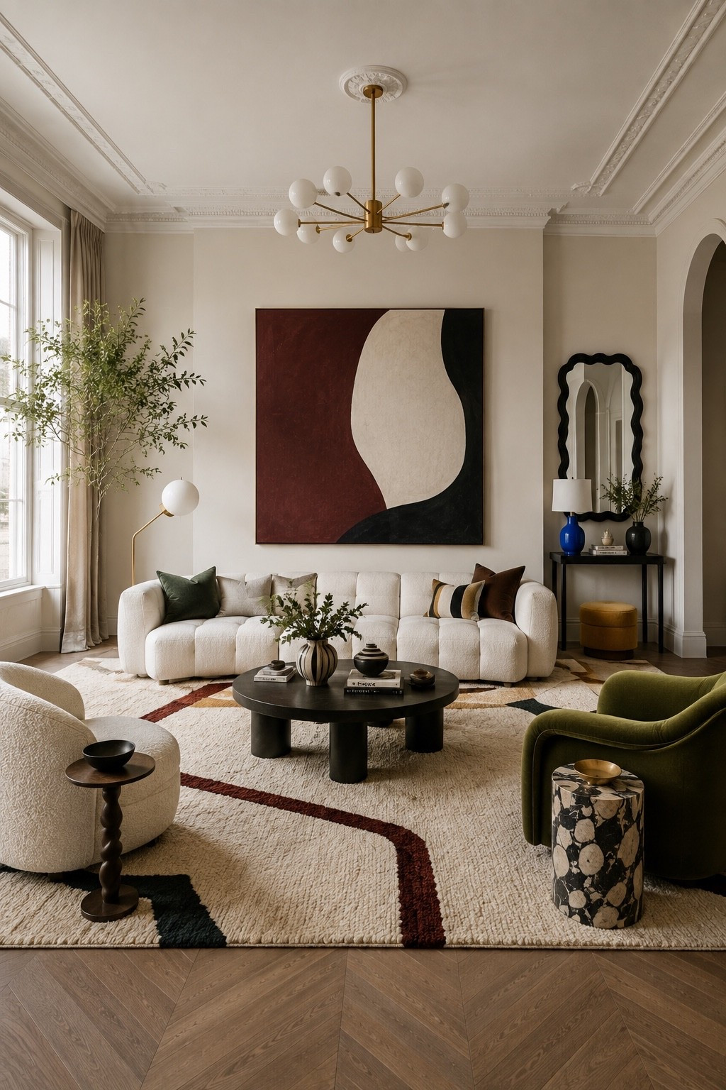 A refined living room featuring bold abstract artwork, sculptural furniture, rich burgundy and olive accents, and timeless Art Deco-inspired details. This elevated interior blends modern luxury with warm, sophisticated styling for a designer look you’ll want to save.

#livingroom #luxurylivingroom #artdeco #modernlivingroom #interiordesign #luxuryinteriors #homedecor #livingroomdecor #designerhome #organicmodern #modernclassic #neutralhome #statementart #cozyhome #luxurylifestyle #amazonhome #ltkhome #interiorinspiration #highenddesign #beautifulhomes