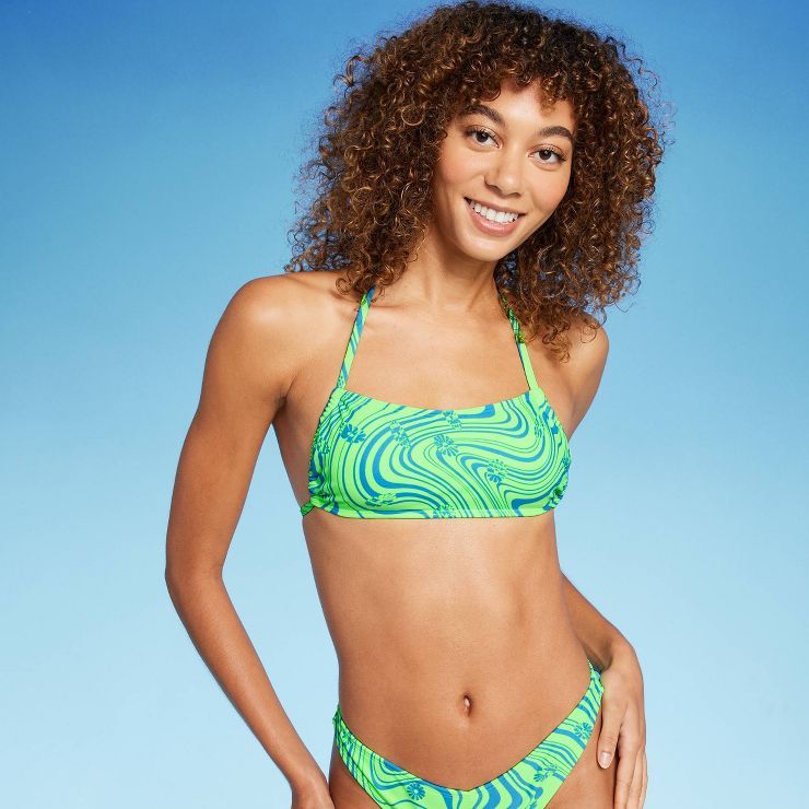 Women's Halter Bralette Bikini Top - Wild Fable™ Green & Blue Swirl | Target
