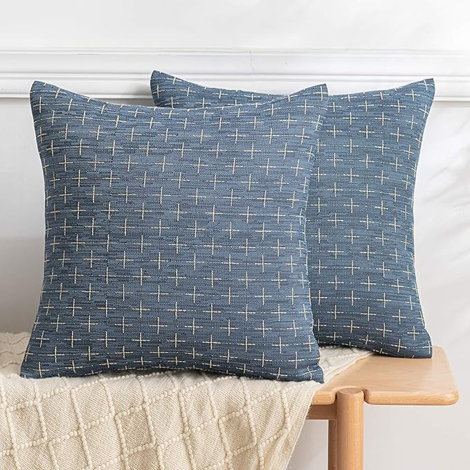 Dark Blue Decorative Burlap Linen Throw Pillow Covers for Couch Sofa Living Room Chair Decor, Mod... | Amazon (US)