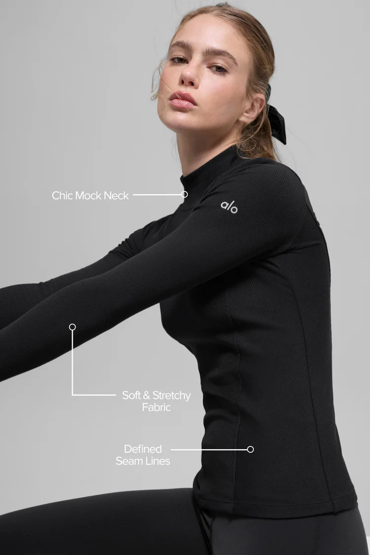 Ribbed Mesmerize Mock Neck Long Sleeve | Alo Yoga (US)