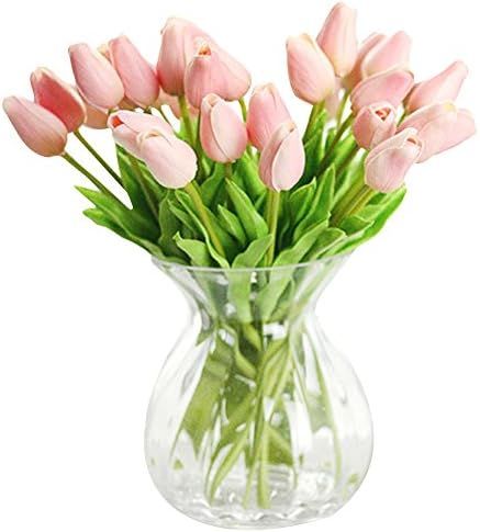 WAQIA 30 pcs Real-Touch Artificial Tulip Flowers Home Wedding Party Decor (Pink) | Amazon (US)