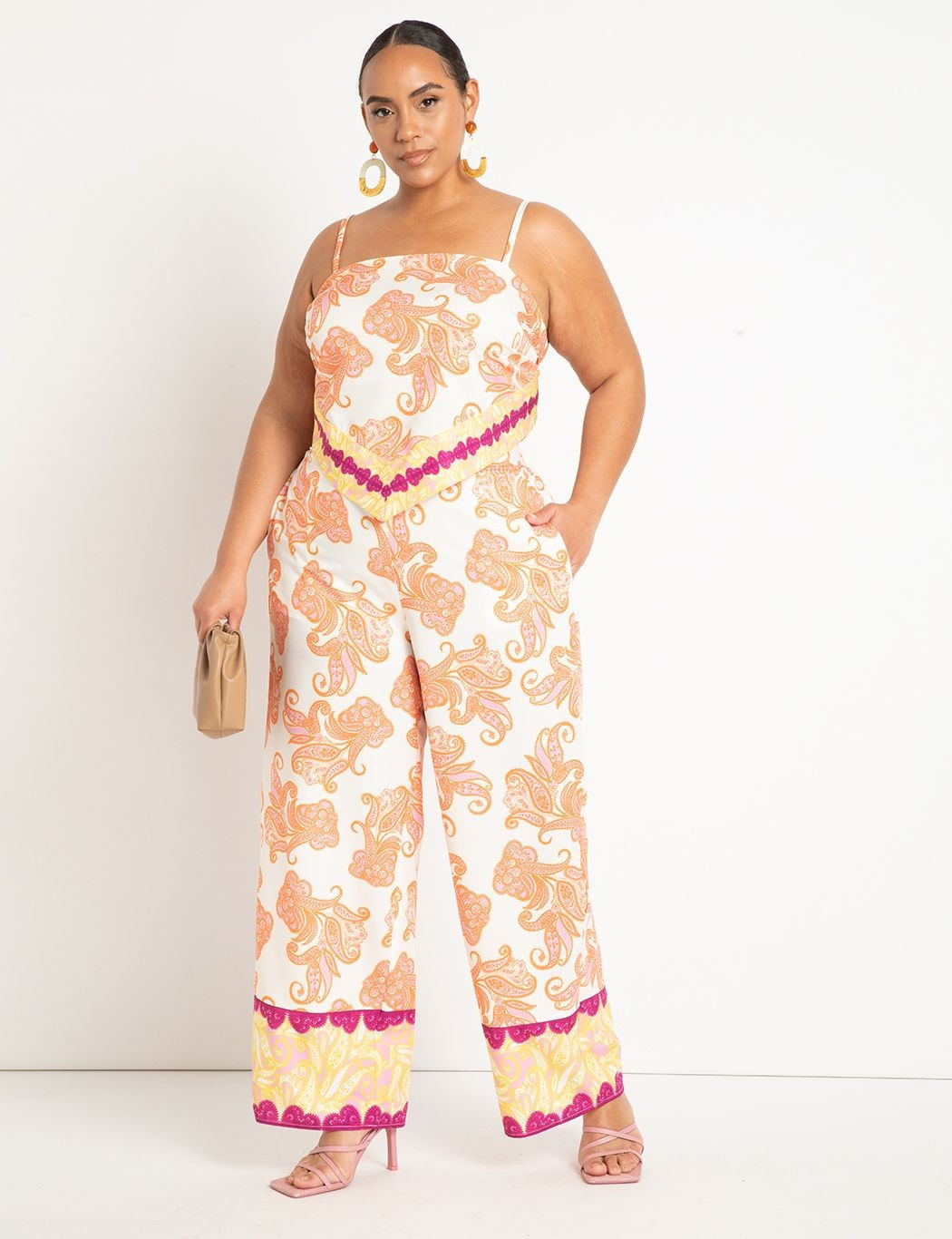 Printed Scarf Top with Border | Women's Plus Size Tops | ELOQUII | Eloquii