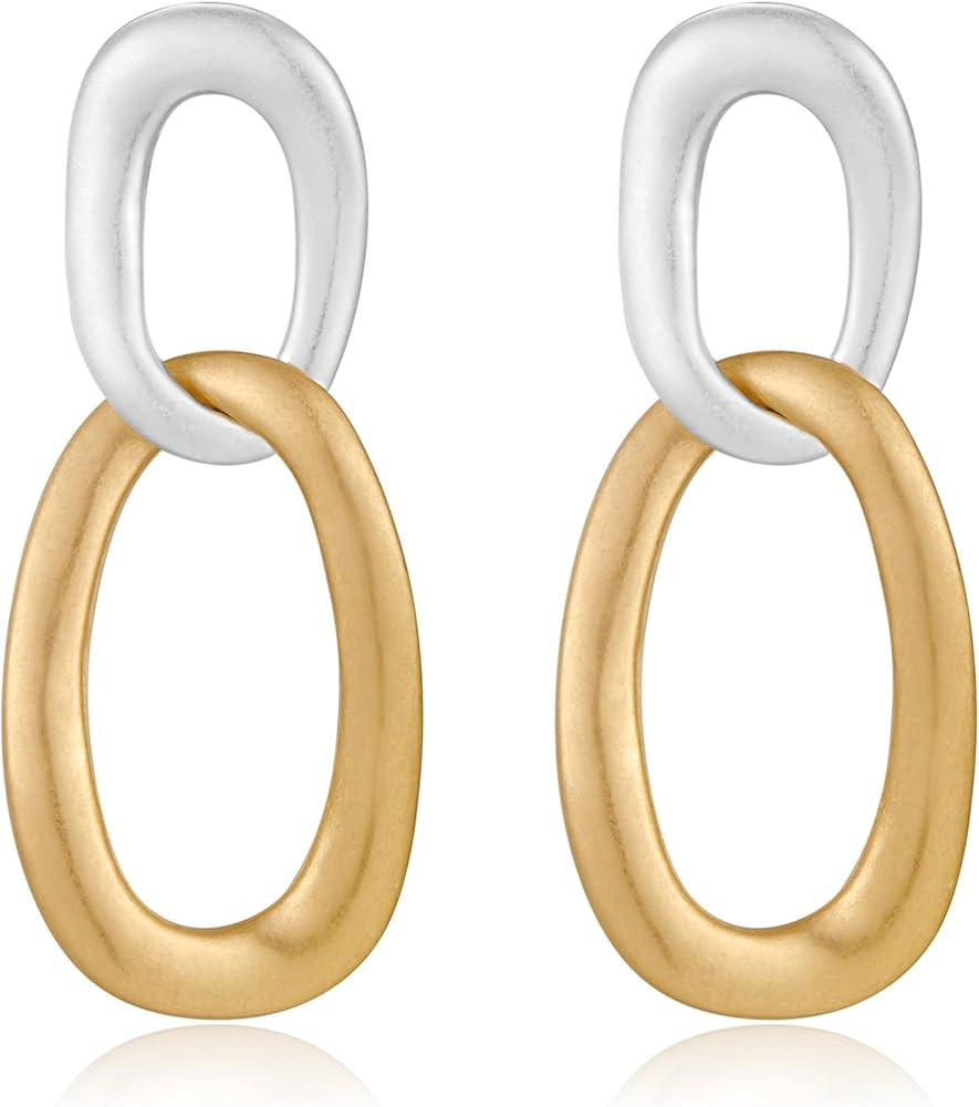 Two Tone Earrings for Women, Heart Geometric Dangle Earrings Gold and Silver Drop Hoop Earring fo... | Amazon (US)