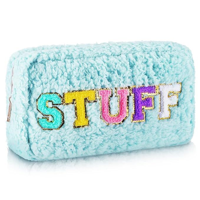 Chenille Letters Plush Preppy Makeup Bag Portable Small Travel Cosmetic Bag with Zipper Polar Fle... | Amazon (US)
