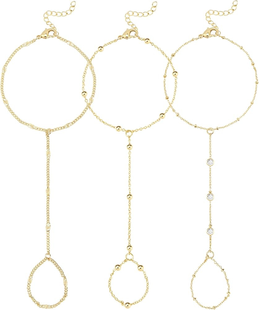Reoxvo Gold Hand Chain Ring Bracelets Jewelry for Women | Amazon (US)