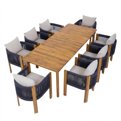 Kade Modern Outdoor Acacia Wood Dining Set With Curved-Back Water-Repellent Cushioned Chairs | Wayfair North America