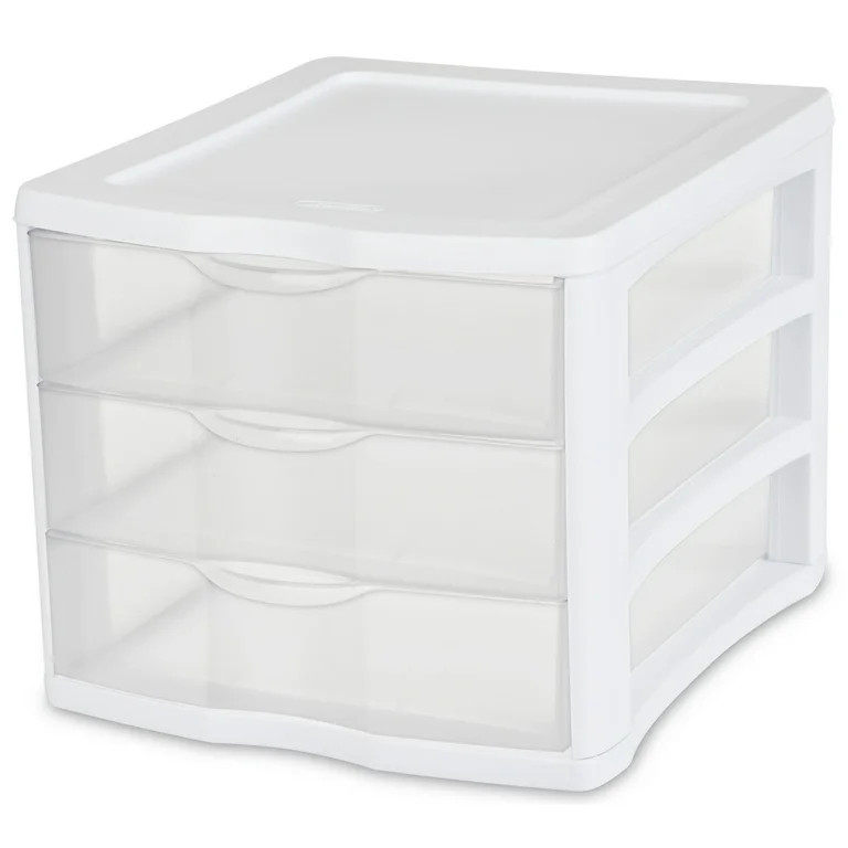 Sterilite 3 Drawer Unit, Clear Plastic Countertop or Desktop Drawers, White | Walmart (US)