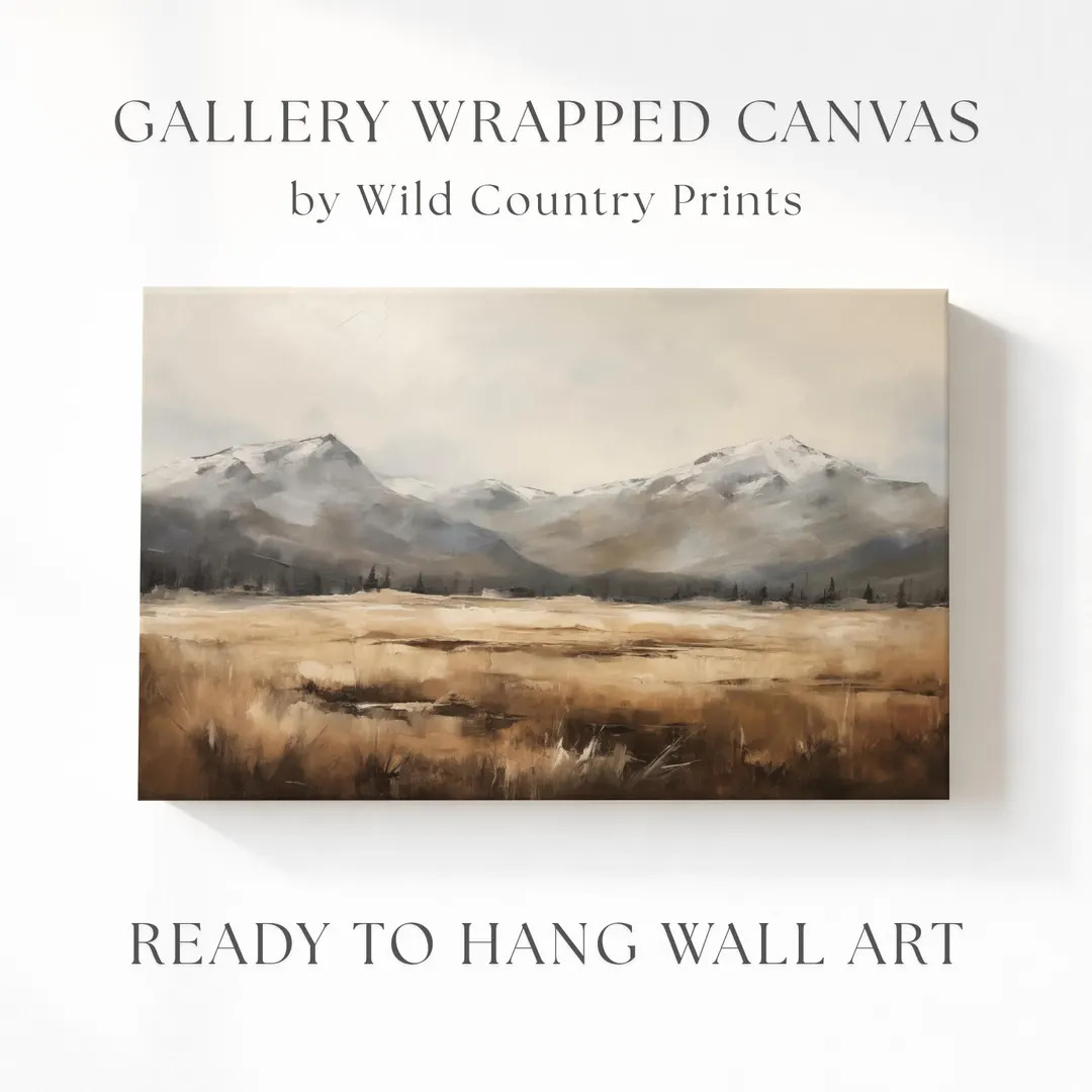 Mountain Range Wall Art Montana Painting Landscape Art Brown and Gray Mountain Print Canvas Ready... | Etsy (US)