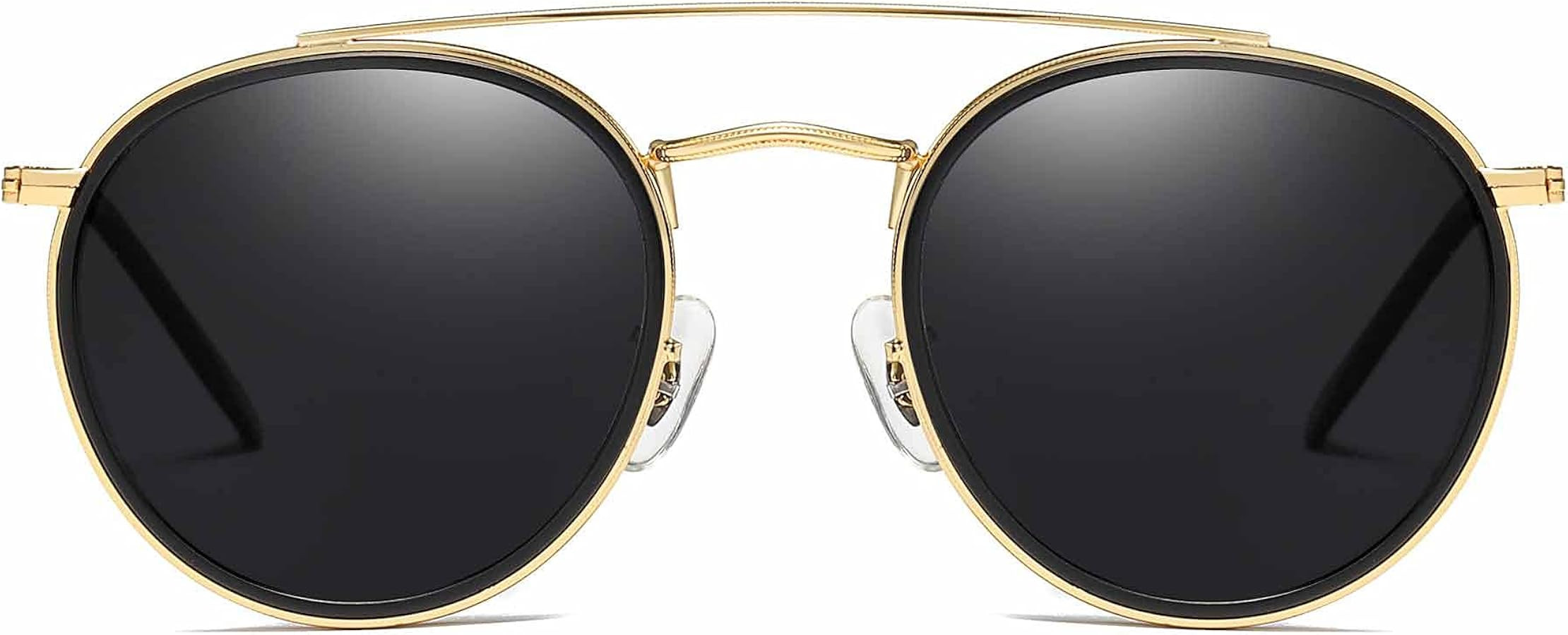 JIM HALO Small Polarized Round Sunglasses for Women Vintage Double Bridge Frame | Amazon (US)