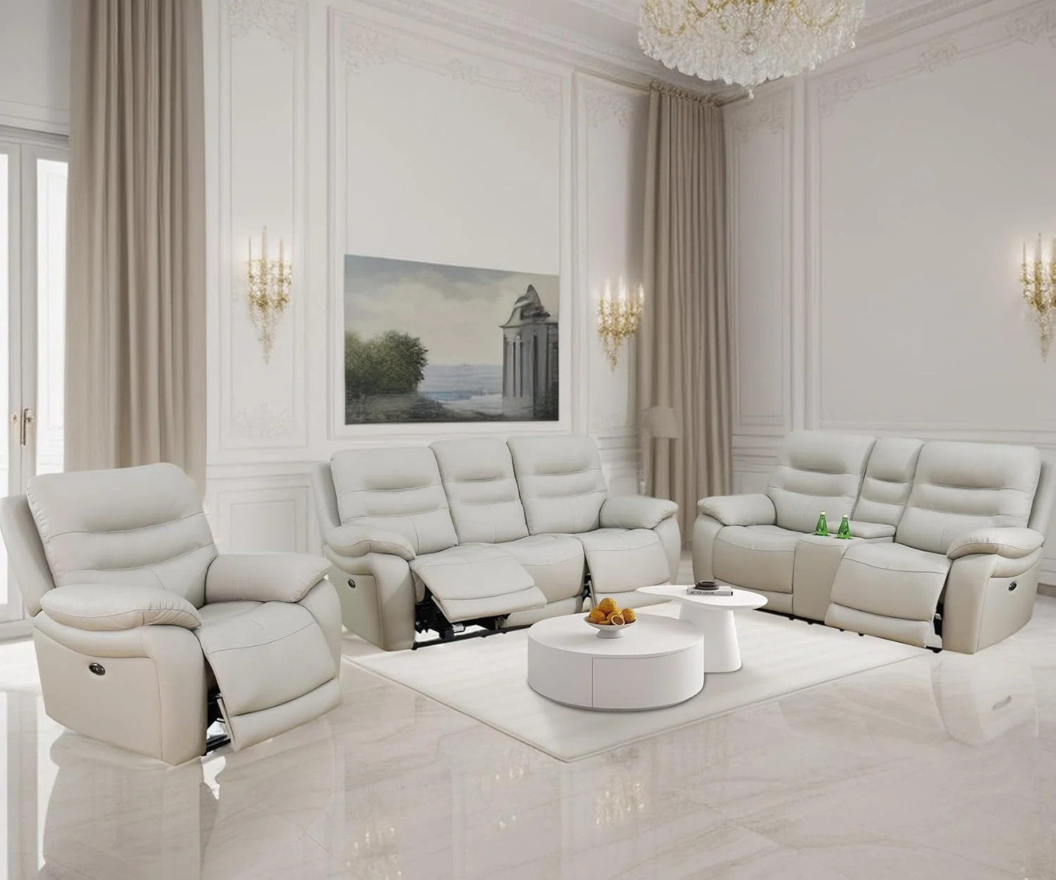 Royace 3-Piece Breathing Leather Living Room Power Recliner Sofa Set | Wayfair North America