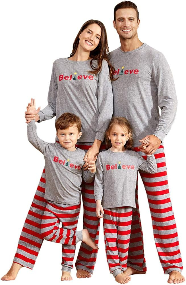 IFFEI Matching Family Pajamas Sets Christmas PJ's Letter Print Top and Plaid Bottom Sleepwear Jam... | Amazon (US)