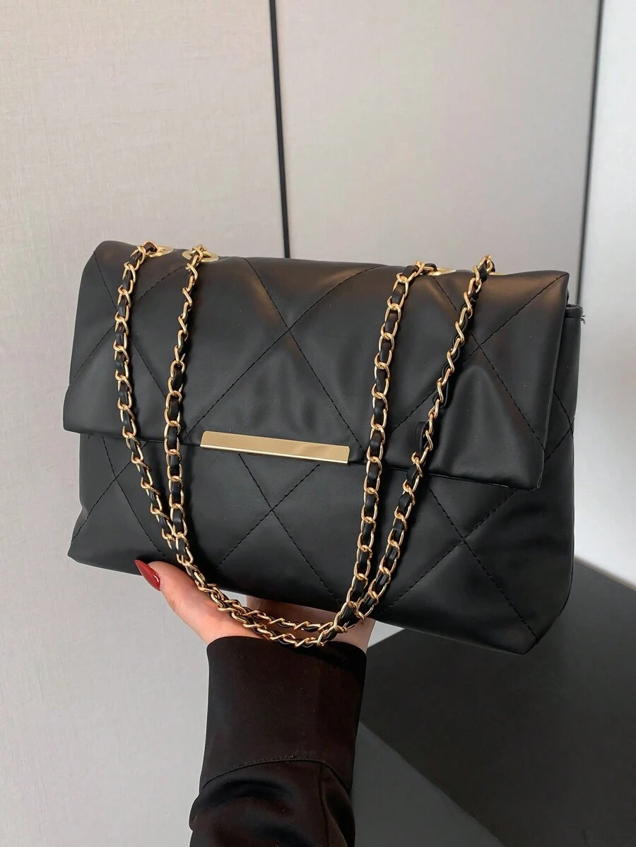 Bolsa de Corrente de Rosca de Costura de Diamante, Bolsa de Ombro Casual Simples, Bolsa Transvers... | SHEIN