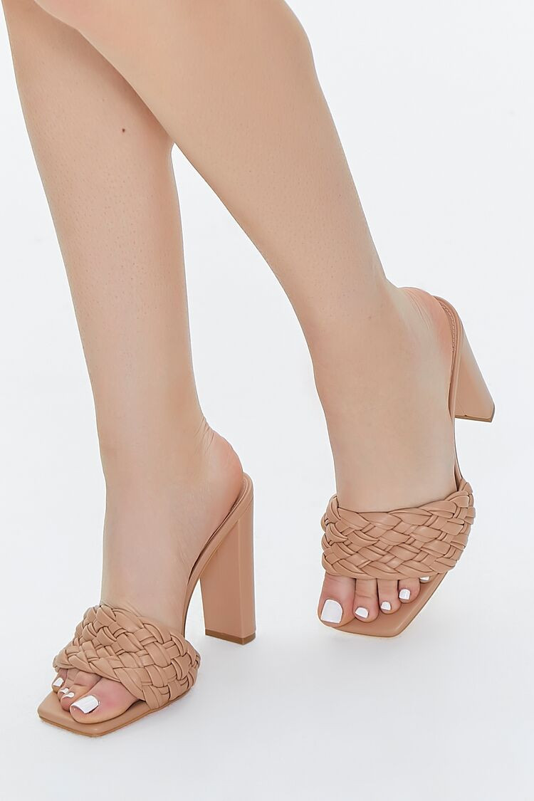 Women's Braided Faux Leather Block Heels in Nude, 5.5 | Forever 21 (US)