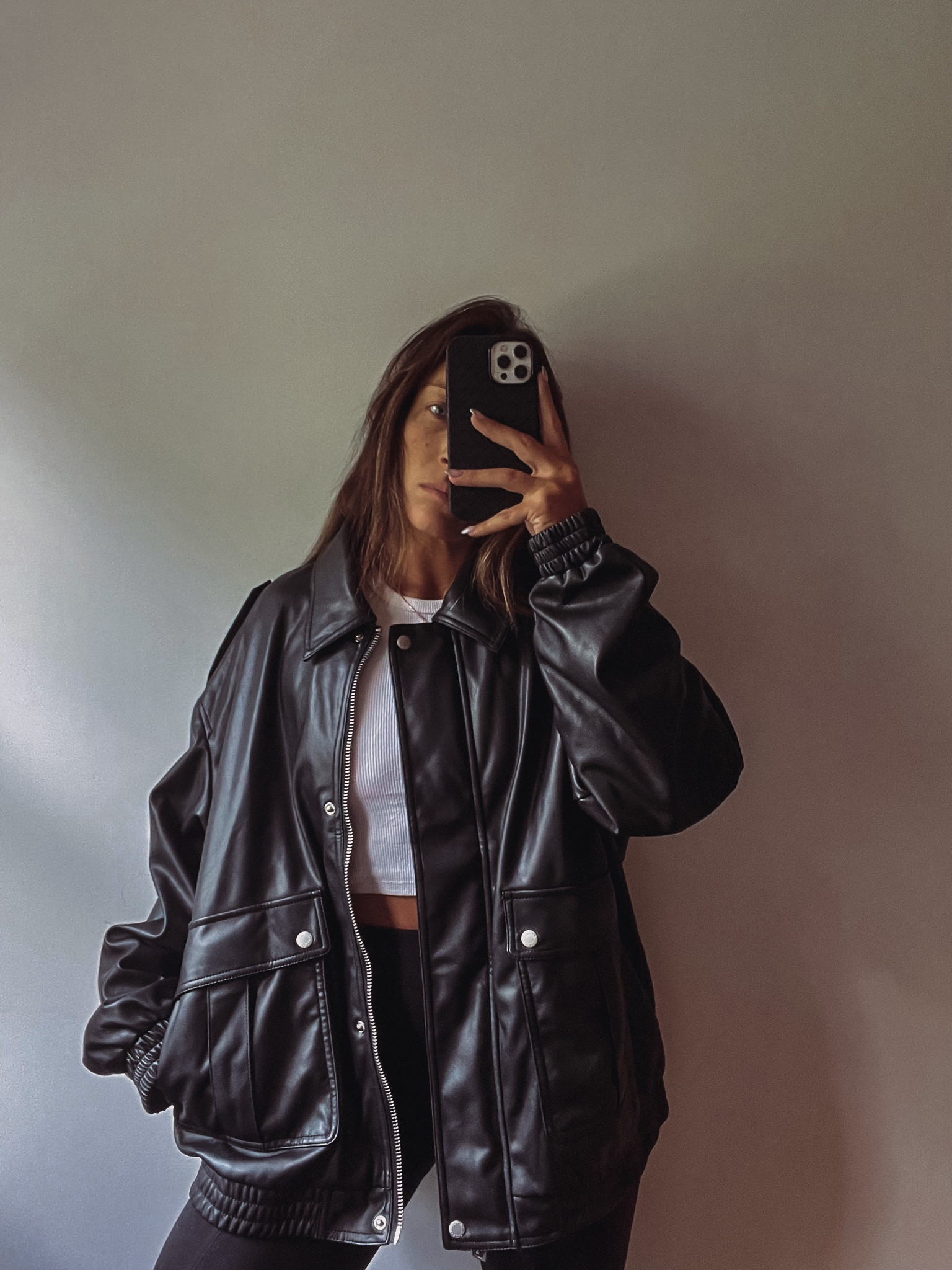 Faux Leather Retro Dad Bomber