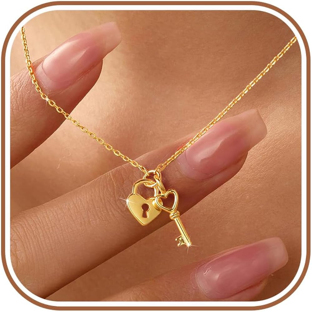SUYACS 14K Gold Plated Lock and Key Necklaces for Women Couple | Amazon (US)