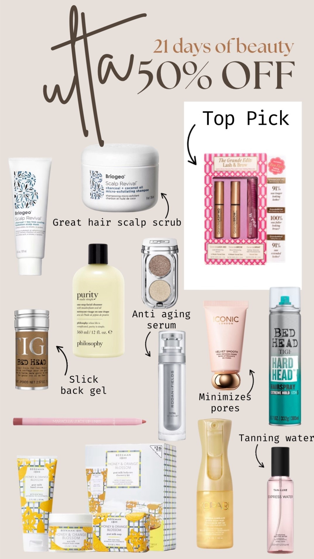 Ulta 50% off deals

#LTKSpringSale #LTKBeauty