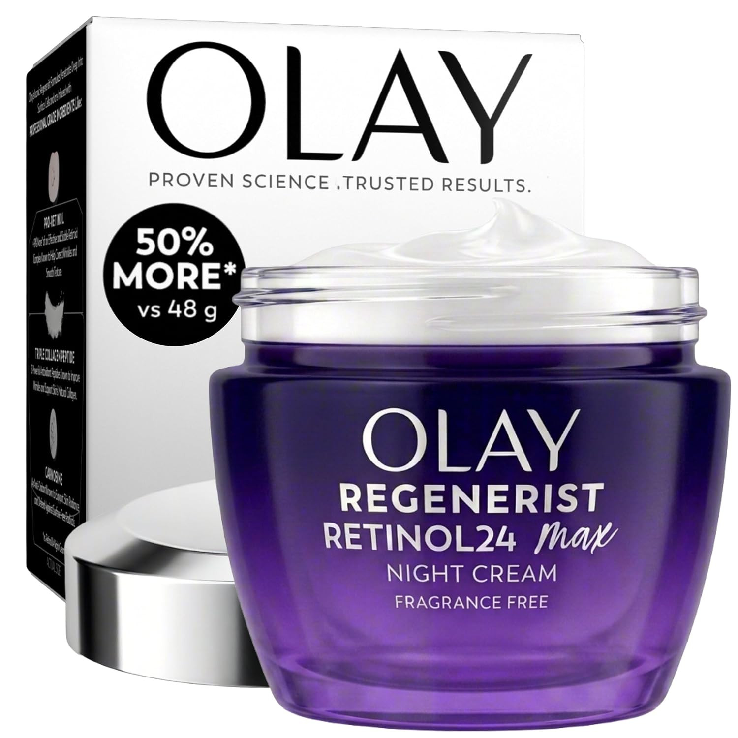 Olay Retinol Night Cream for Women, MAX, Anti-Aging Face Mousturizer, Fragrance-Free, Non Greasy - Anti-Wrinkle, Smooth Fine Lines, Hydrating Skin Care - Triple Collagen Cream, Niacinamide, 2.6oz | Amazon (US)