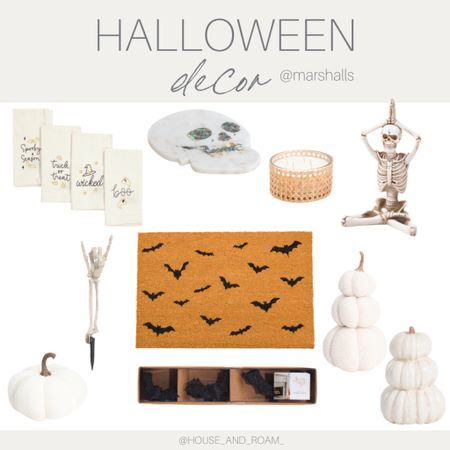 Have fun and embrace the spooky season ahead! Halloween decor finds from Marshall’s, Halloween door May, skeleton, white pumpkins, bats, pumpkin candle. 

#LTKSeasonal #LTKFind #LTKhome
